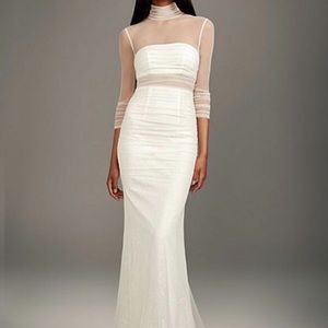 Vera Wang Ruched Illusion High-Neck Bandeau Gown